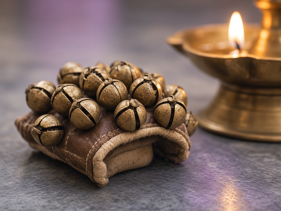 Ghungroo bells laid out before Kathak practice