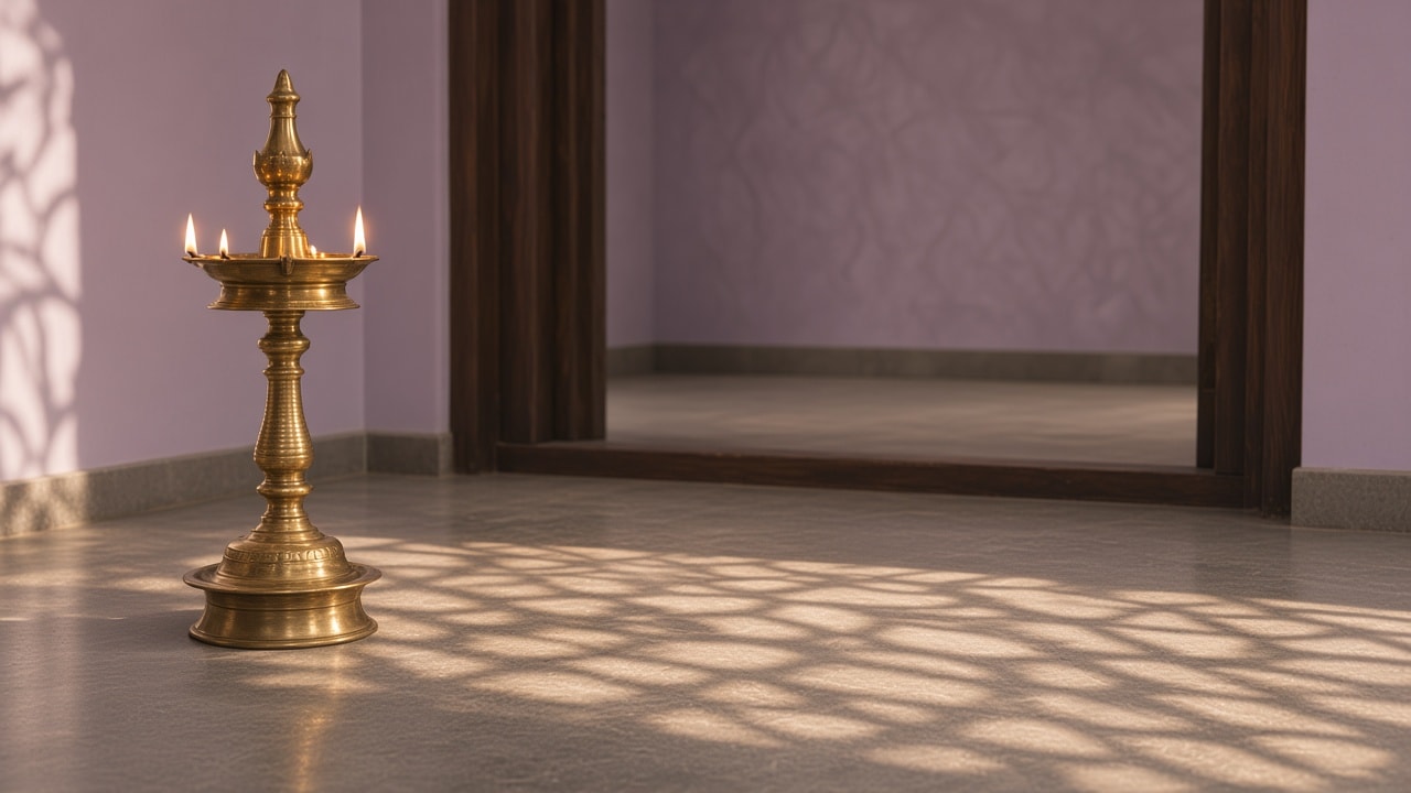 Kathak practice space — wooden floor and ghungroos at rest